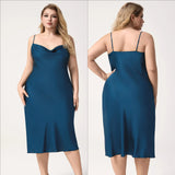 Plus - size Satin Nightgown Women's Summer One - piece High Collar Loose Homewear Pajamas Knee Length - Zeprah