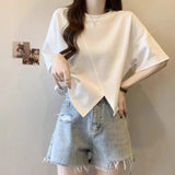 Plus Size Shoulder Short - sleeved T-shirt Women's Summer New Slimming Women's Clothing Irregular Tops for Women - Zeprah