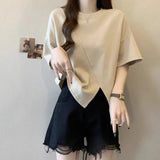 Plus Size Shoulder Short - sleeved T-shirt Women's Summer New Slimming Women's Clothing Irregular Tops for Women - Zeprah