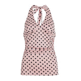 Polka Dot Halter Top Backless Sleeveless Tank Top New Sexy Bodycon Women's Vest Short Ribbons - Zeprah