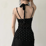 Polka Dot Halter Top Backless Sleeveless Tank Top New Sexy Bodycon Women's Vest Short Ribbons - Zeprah