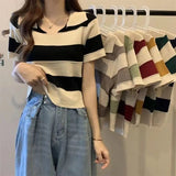 POLO Collar Tops for Women Loose - fit Women's Clothing Splicing Fringe Short - Sleeved Tee - Zeprah