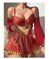Polyester Metal Sequin Red Sexy Lingerie Set for Women Spring - Zeprah