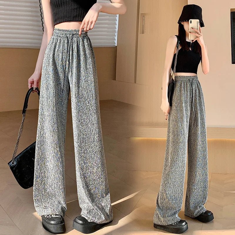 Popular Bottoms Casual Comfortable Heat Transfer Rhinestones Trousers Lightweight Wide - Leg Trousers - Zeprah