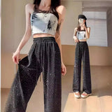 Popular Bottoms Casual Comfortable Heat Transfer Rhinestones Trousers Lightweight Wide - Leg Trousers - Zeprah