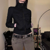 Premium Women's Stand Collar Oversized Pleated Jacket, Black Zip Pocket Warm Thermal Coat High Quality Outerwear - Zeprah