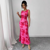 Printed Sleeveless Straight - Cut Elegant Resort Maxi Dress - Zeprah