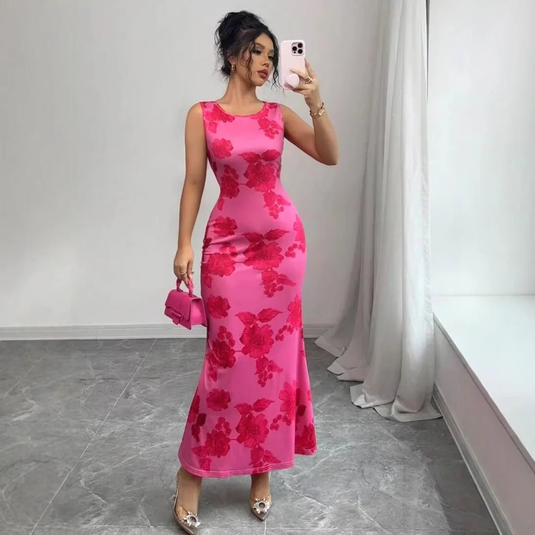 Printed Sleeveless Straight - Cut Elegant Resort Maxi Dress - Zeprah