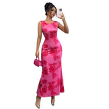 Printed Sleeveless Straight - Cut Elegant Resort Maxi Dress - Zeprah