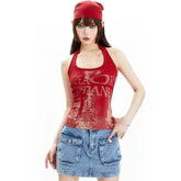 Punk Diamond Shine Millennium Y2K Retro Tops Tight Slim Body Shape High Waist Tank Top Unisex Vest Sexy Club Halter - Zeprah