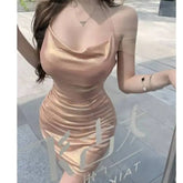 Pure Desire Style Backless Neck Women's Dress Spring and Summer High - end Elegant Waist Collated Hip Dress - Zeprah