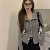 Pure Sexy Button Polo Collar Cardigan Elegant Base Shirt Korean Style Spring and Autumn Long Sleeve Fashion T-Shirt Women's Top - Zeprah