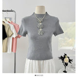 Pure Spice Girl Hollow Stitching Three - dimensional Flower Knitted Short - sleeved Women's T-shirt Summer New Age - reducing Top - Zeprah