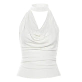 Pure Spice Girl Sexy Neck - style Swing Collar Large Backless Sling Women's Summer New Pleated Outer Wearing Vest Trendy - Zeprah