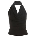 Pure Spice Girl Sexy Neck - style Swing Collar Large Backless Sling Women's Summer New Pleated Outer Wearing Vest Trendy - Zeprah