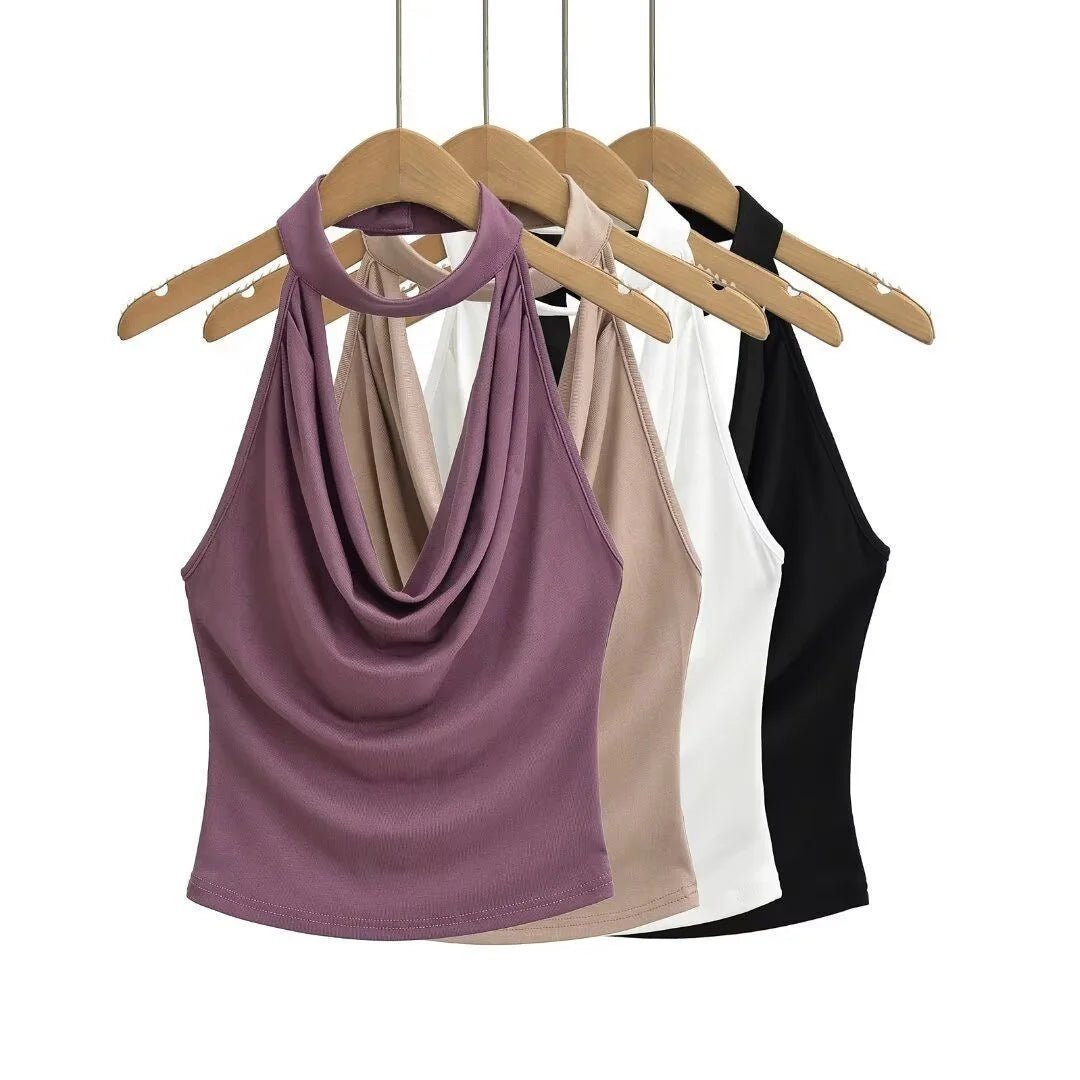 Pure Spice Girl Sexy Neck - style Swing Collar Large Backless Sling Women's Summer New Pleated Outer Wearing Vest Trendy - Zeprah