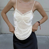 Push up Bust Enhancing Breathable Eco - Friendly Casual Camisole Solid Color Ruffled Lace Trim Velvet Tank Top - Zeprah