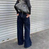 Raw Denim Solid Formal Breathable Eco - Friendly Jeans Mid Rise Relaxed Straight Leg Pants Vintage Wash - Zeprah