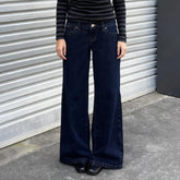 Raw Denim Solid Formal Breathable Eco - Friendly Jeans Mid Rise Relaxed Straight Leg Pants Vintage Wash - Zeprah