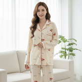 Relaxed Fit Fruit Print Button - Down Pajama Set - Zeprah