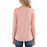 Long Sleeve Button-Placket Top - Women’s Long-Sleeve Buttoned Henley Top in Neutral Color