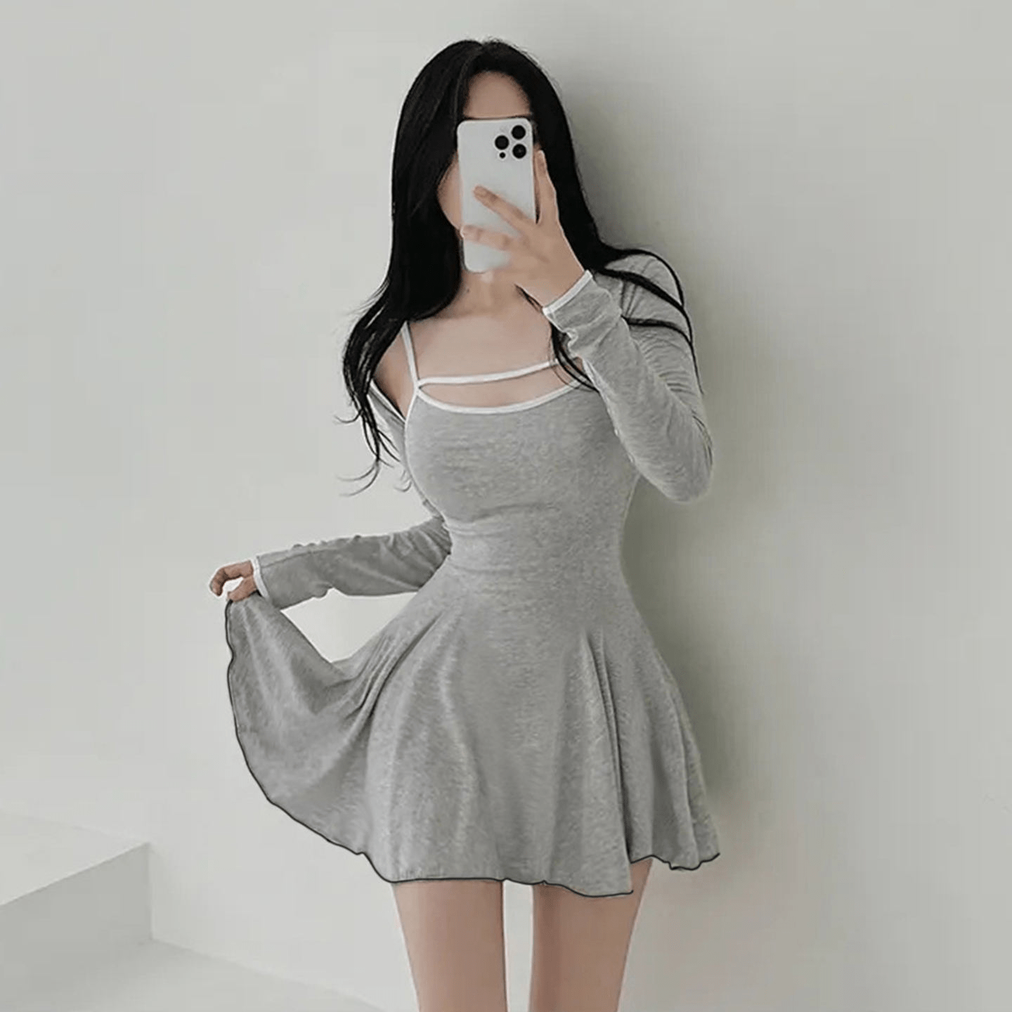 Ribbed Mini Dress with Sweetheart Neck and Contrast Trim - Zeprah