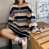Round Neck Base Shirt Streak Long Sleeve T-shirt Loose - fit Long Sleeve Short Top - Zeprah