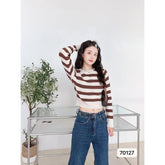Round Neck Base Sweater Knitted Long - sleeved Top Slim - fit Long Sleeve Short Top - Zeprah