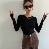 Round Neck Pullover Bodysuit Slim - fit One - piece T-shirt Best Sale Crotch Top - Zeprah