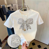 Round Neck Short Sleeve Top Sequins Butterfly Embroidery Design Sense Pattern Summer New Women's T-Shirt - Zeprah
