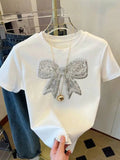Round Neck Short Sleeve Top Sequins Butterfly Embroidery Design Sense Pattern Summer New Women's T-Shirt - Zeprah