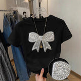 Round Neck Short Sleeve Top Sequins Butterfly Embroidery Design Sense Pattern Summer New Women's T-Shirt - Zeprah