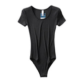 Round Neck Short Sleeve Women's Bodysuit Jumpsuit - Zeprah