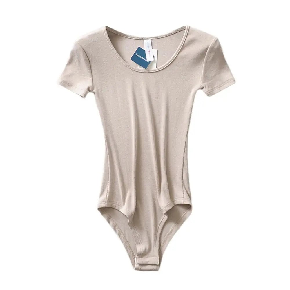 Round Neck Short Sleeve Women's Bodysuit Jumpsuit - Zeprah