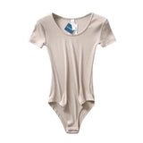 Round Neck Short Sleeve Women's Bodysuit Jumpsuit - Zeprah