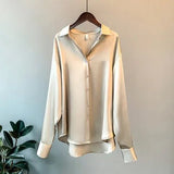 Satin Long - Sleeve Blouse Fashionable Blouse Vintage Dress Shirt - Zeprah