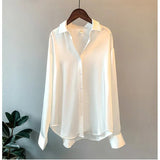 Satin Long - Sleeve Blouse Fashionable Blouse Vintage Dress Shirt - Zeprah