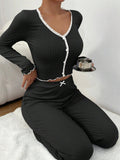 Sexy 2 - piece Set Lace Cuff Hot - selling Sexy Nightwear Long - Sleeved Slim - fit Pajamas - Zeprah