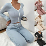 Sexy 2 - piece Set Lace Cuff Hot - selling Sexy Nightwear Long - Sleeved Slim - fit Pajamas - Zeprah