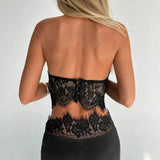 Sexy Backless Slim Fit Eco - Friendly Breathable Gothic Lace Turtleneck Tank Top - Zeprah