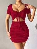 Sexy Bodycon Hollowed - out Deep V - neckline Elegant Women's / Girls' Casual Dress - Zeprah