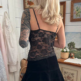 Sexy Breathable Floral Knitted Eco - Friendly Camisole with Square Collar Sheer Panels Contrast Lace Bow Accent Fabric - Zeprah