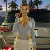 Sexy Deep V Long Sleeve Women's Bodysuit Jumpsuit - Zeprah