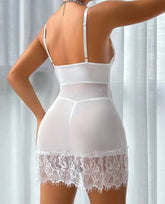 Sexy European American Style Underwear Lace Polyester Mesh Outfit See - through Suspender Nightgown - Zeprah