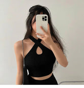 Sexy Knitted Hanging Neck Camisole Halter Vest Tanks Camis Women's tank Tops Crop Tops - Zeprah