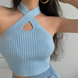 Sexy Knitted Hanging Neck Camisole Halter Vest Tanks Camis Women's tank Tops Crop Tops - Zeprah