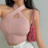 Sexy Knitted Hanging Neck Camisole Halter Vest Tanks Camis Women's tank Tops Crop Tops - Zeprah