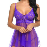 Sexy Lace Lingerie Front Slit Nightdress Polyester - Zeprah