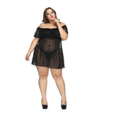 Sexy Lace See - through Plus Size Polyester Nightdress Off - shoulder Nightgown No Sleeves - Zeprah