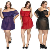 Sexy Lace See - through Plus Size Polyester Nightdress Off - shoulder Nightgown No Sleeves - Zeprah